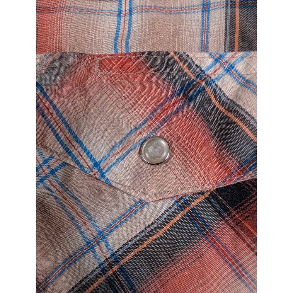 Wrangler Western Fashion Snap Shirt Mens XL Orange Plaid Pearl Snap WM176KH - Picture 7 of 9